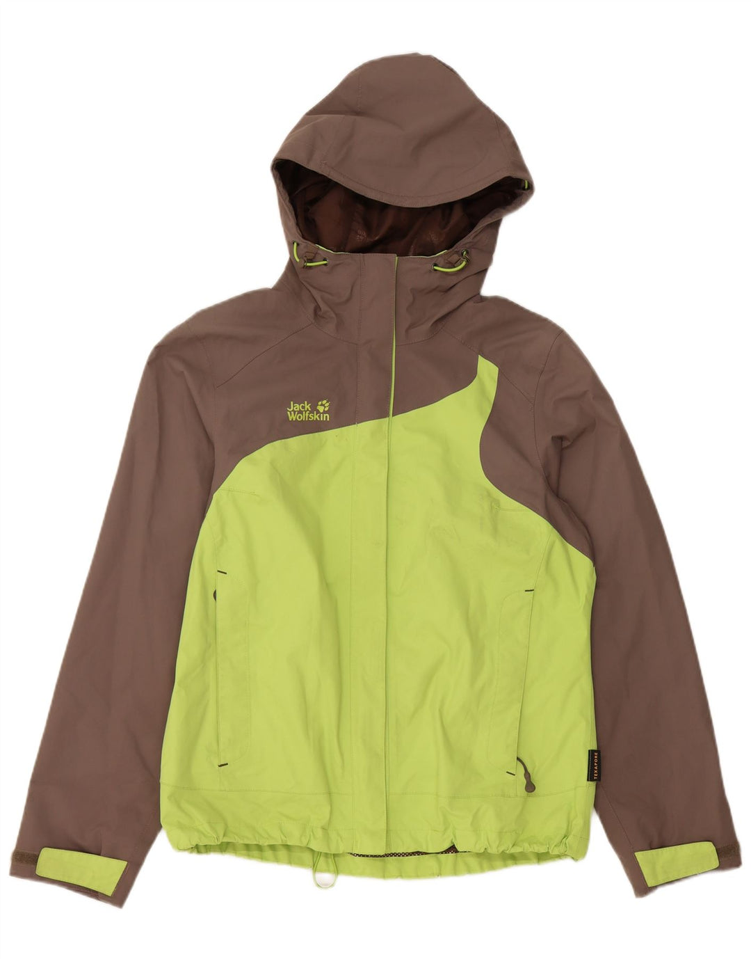 JACK WOLFSKIN Damen Regenjacke mit Kapuze UK 12/14 Mittelgrüner Farbblock