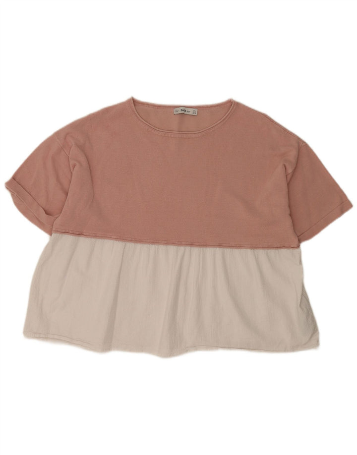 Übergroßes Blusenoberteil für Damen von Zara, UK 14, mittelrosa, Colourblock-Viskose