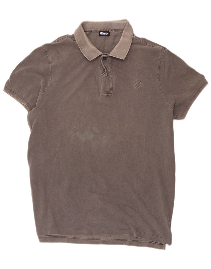 Blauer Herren-Poloshirt mit normaler Passform, 2XL, graue Baumwolle