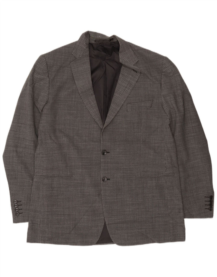 Marks & Spencer Herren-Blazer mit 2 Knöpfen, UK 44, XL, schwarz karierte Wolle