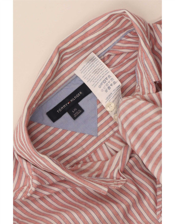 Tommy Hilfiger Herrenhemd, groß, rosa gestreift, Baumwolle