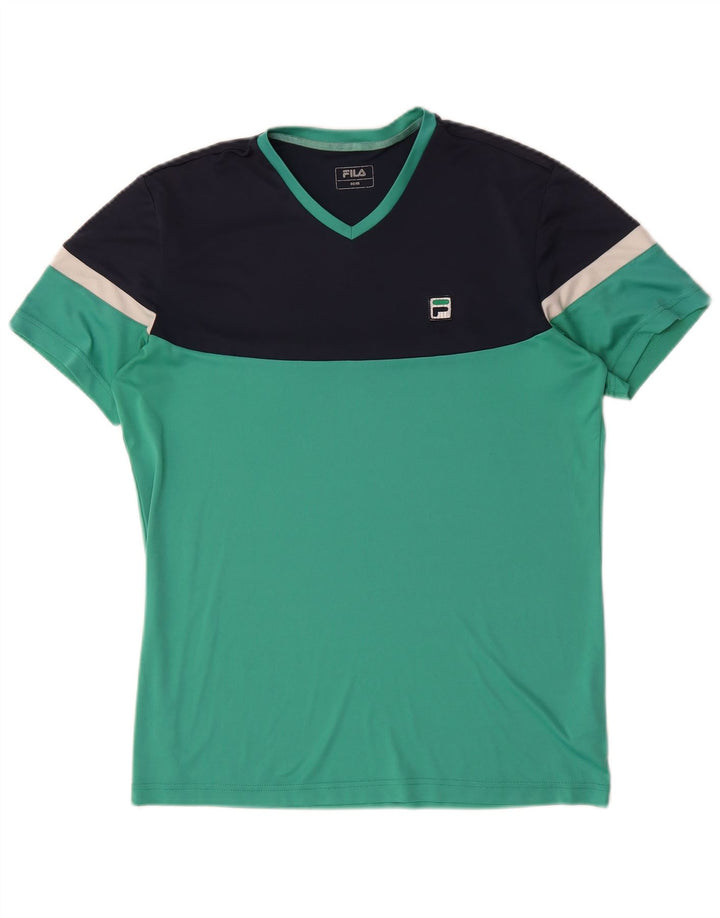 Fila Herren T-Shirt Top IT 50 Medium Türkis Colourblock Polyester