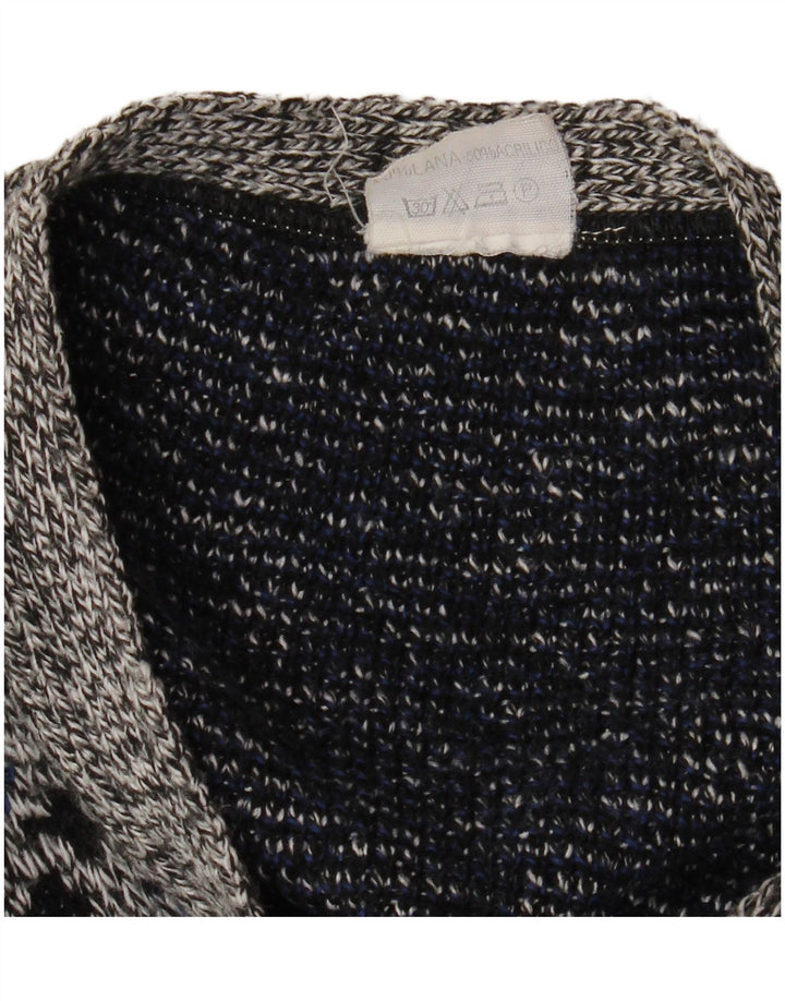 VINTAGE Herren Cardigan Pullover XL Graue geometrische Wolle