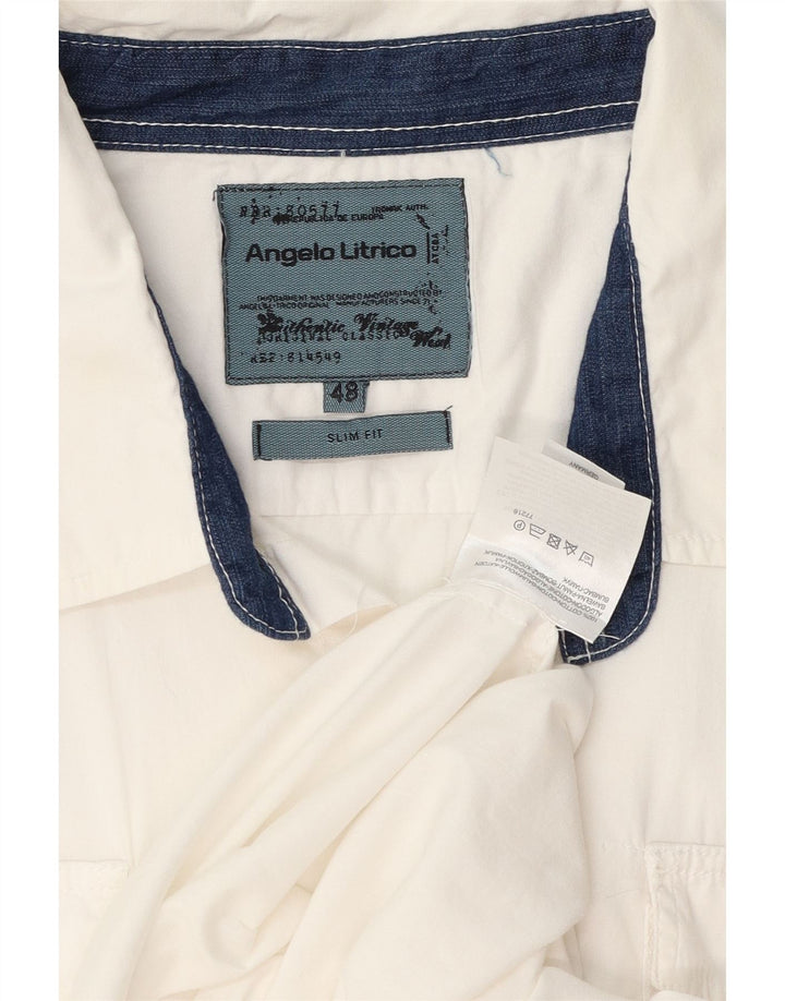 Angelo Litrico Herren Kurzarm-Slim-Fit-Hemd IT 48 Mittelweiße Baumwolle
