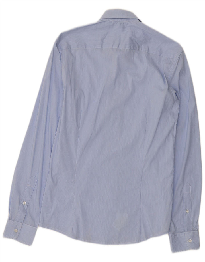 Benetton Slim-Hemd für Herren, kleine blaue Nadelstreifen-Baumwolle