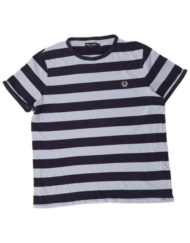 Fred Perry Herren T-Shirt Top XL blau gestreift aus Baumwolle
