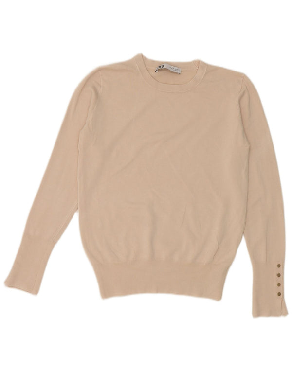 Zara Herren Crop U-Boot-Ausschnitt Pullover Pullover UK 12 Mittelbeige Viskose