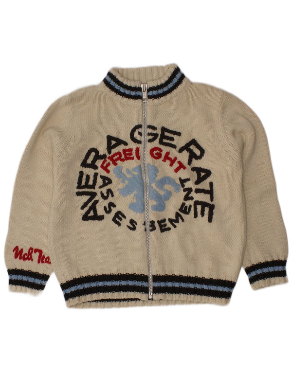 Benetton Jungen-Cardigan mit Grafik, 3–4 Jahre, Beige