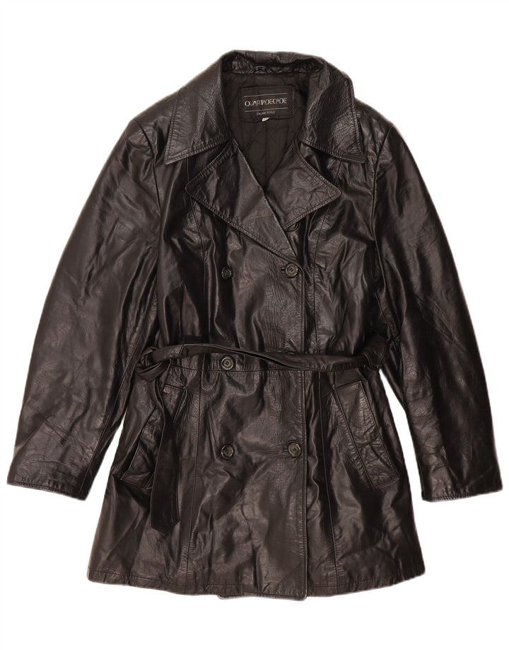 Vintage Damen Zweireihiger Ledermantel IT 44 Mittelschwarz