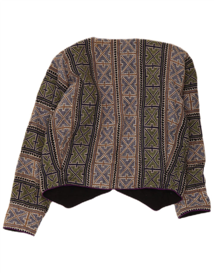 Vintage Damen Crop Blazer Jacke UK 14 Medium Mehrfarbig Geometrisch
