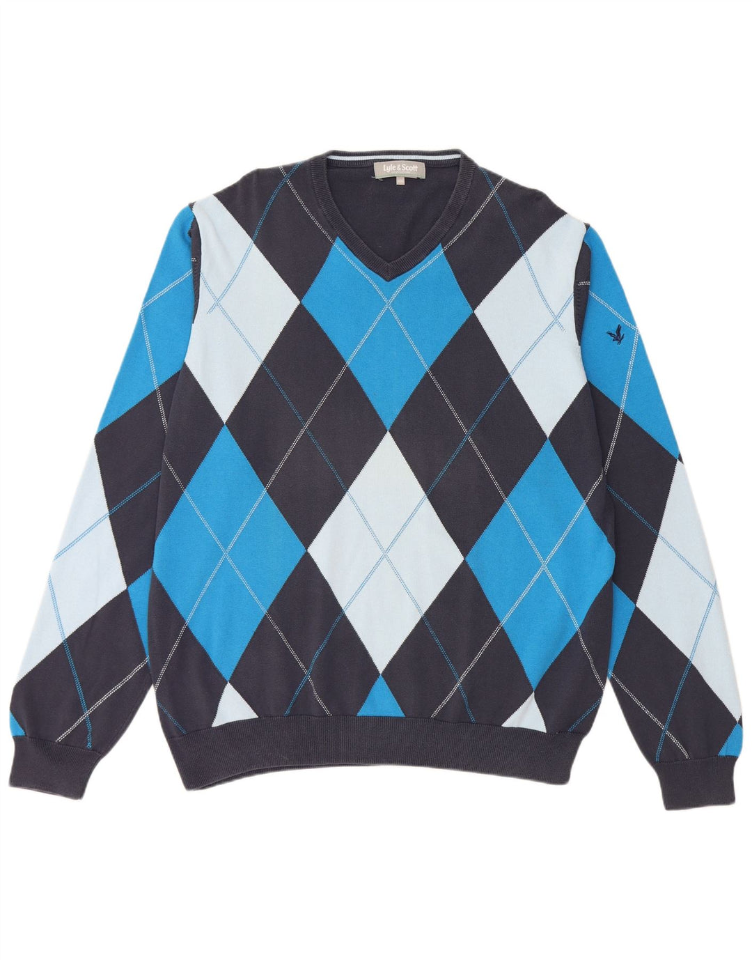 LYLE & SCOTT Herren-Pullover mit V-Ausschnitt, 2XL, Marineblau, Argyle/Diamant