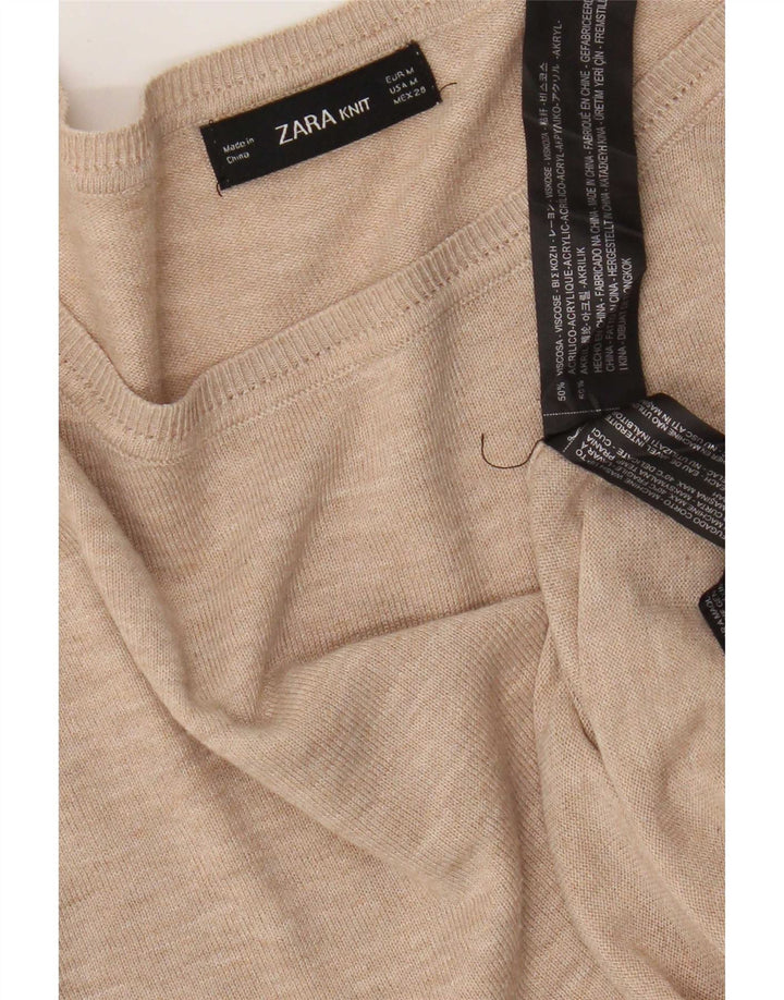 Übergroßer Damen-Pullover mit U-Boot-Ausschnitt von Zara, Gr. 14, mittelbeige Viskose