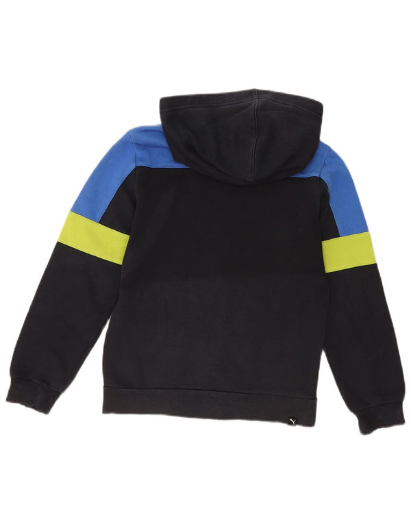 Puma Jungen-Kapuzenpullover mit Reißverschluss, 11–12 Jahre, schwarze Farbblock-Baumwolle