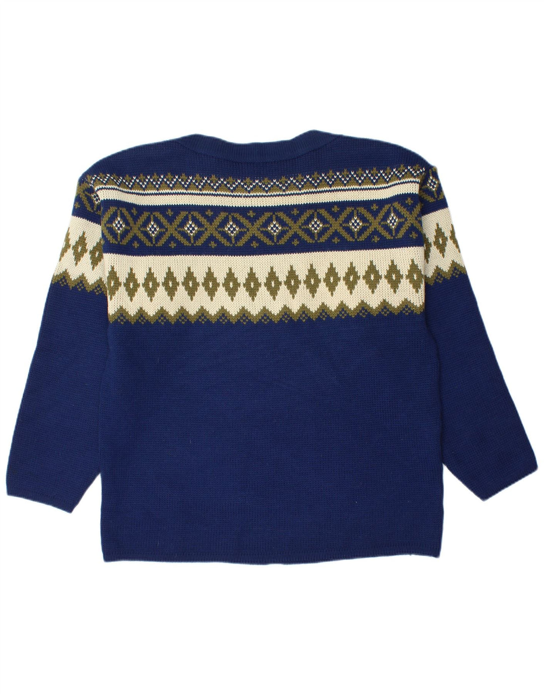 VINTAGE Herren-Pullover mit U-Boot-Ausschnitt, mittleres Marineblau, Fair Isle