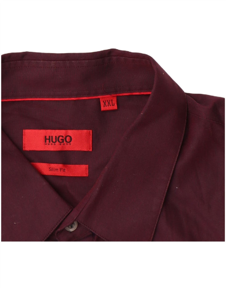Hugo Boss Herren Slim Fit Hemd 2XL Burgund Baumwolle