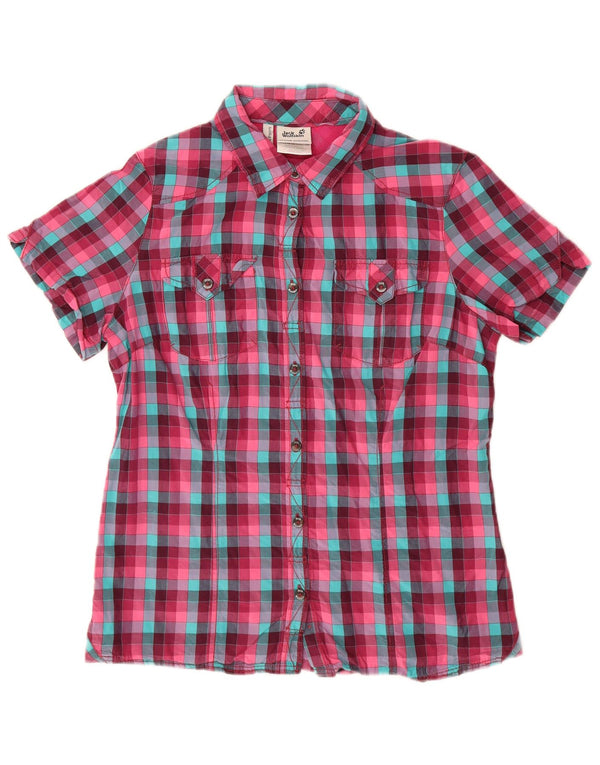 Jack Wolfskin Womens Short Sleeve Slim Fit Shirt UK 16 Large Pink Check