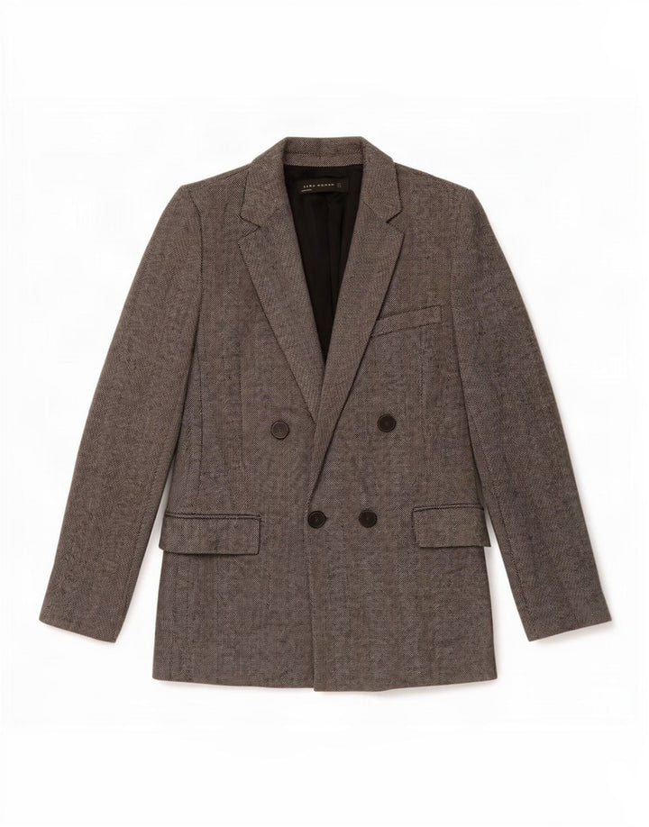 Zweireihiger Blazer für Damen von Zara, UK 12, mittelgrau, Fischgrätenmuster