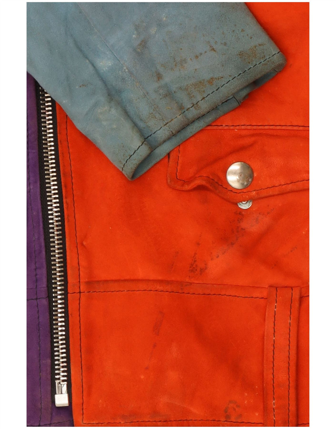 Vintage Damen-Bikerjacke aus Wildleder, Größe 46, groß, mehrfarbig, Farbblock