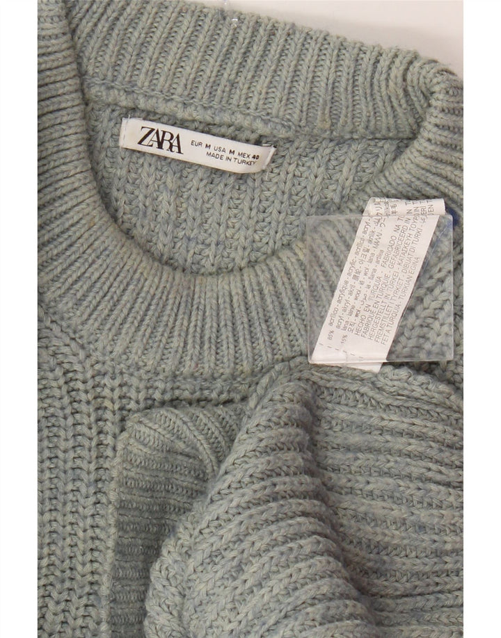 Zara Herren-Pullover mit Rundhalsausschnitt, mittelblau geflecktes Acryl