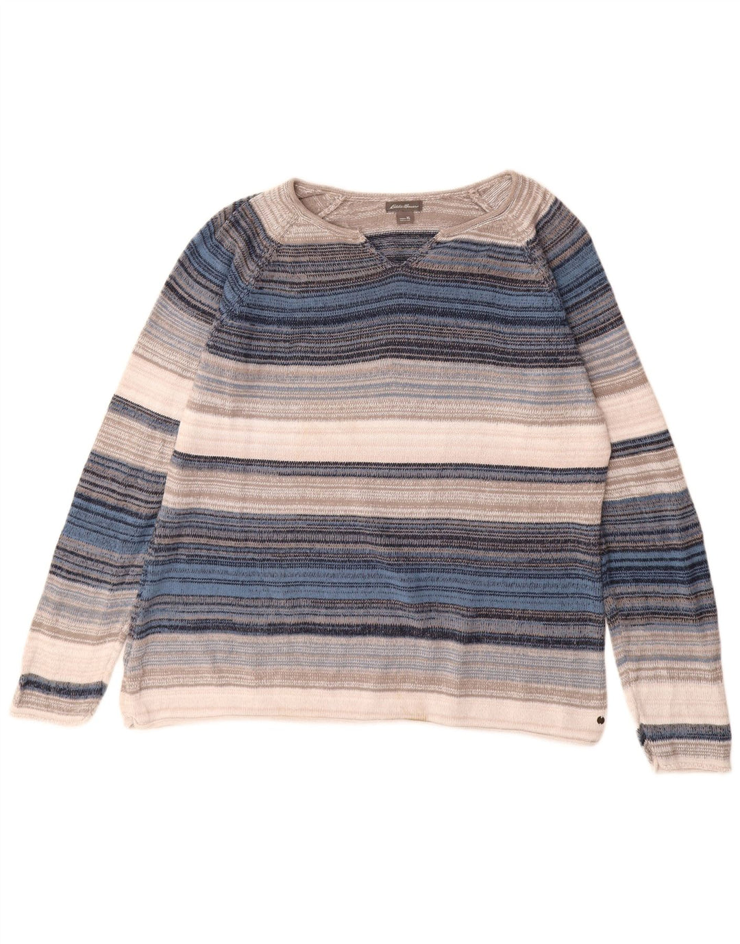 EDDIE BAUER Damen Pullover mit V-Ausschnitt UK 18 XL Mehrfarbig gestreift