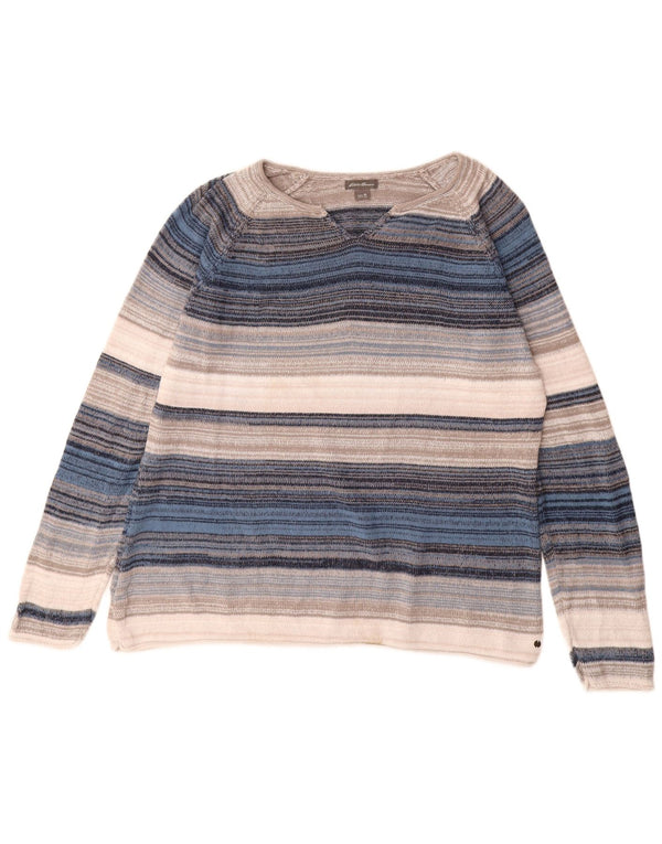 EDDIE BAUER Damen Pullover mit V-Ausschnitt UK 18 XL Mehrfarbig gestreift