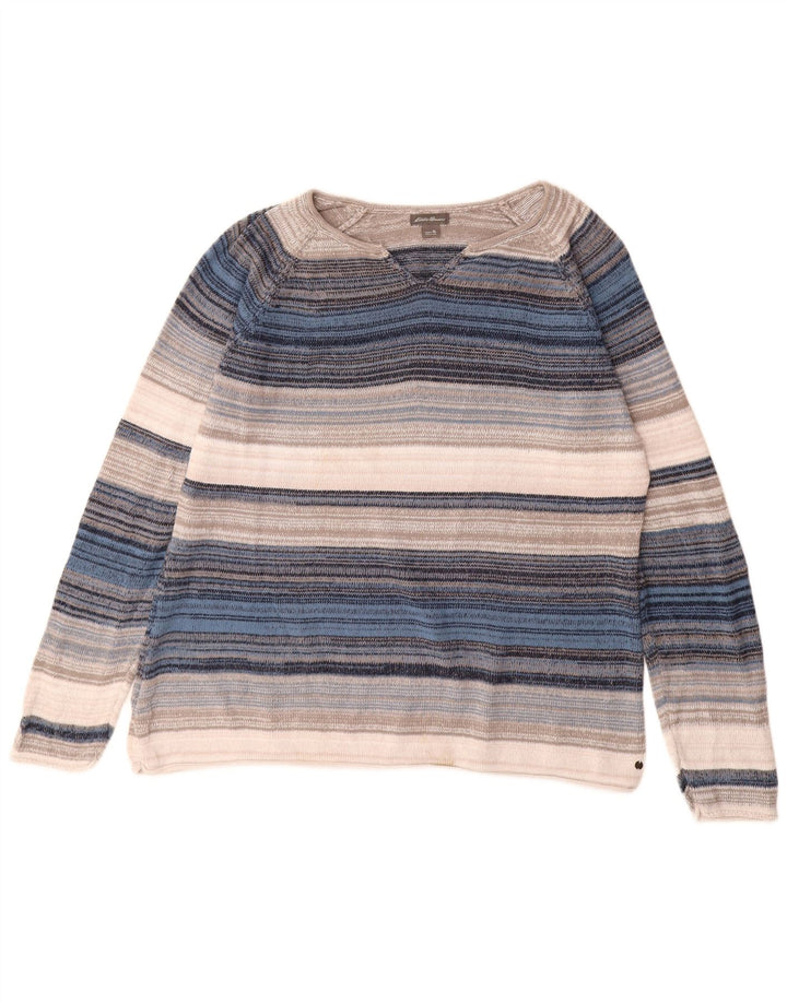 EDDIE BAUER Damen Pullover mit V-Ausschnitt UK 18 XL Mehrfarbig gestreift