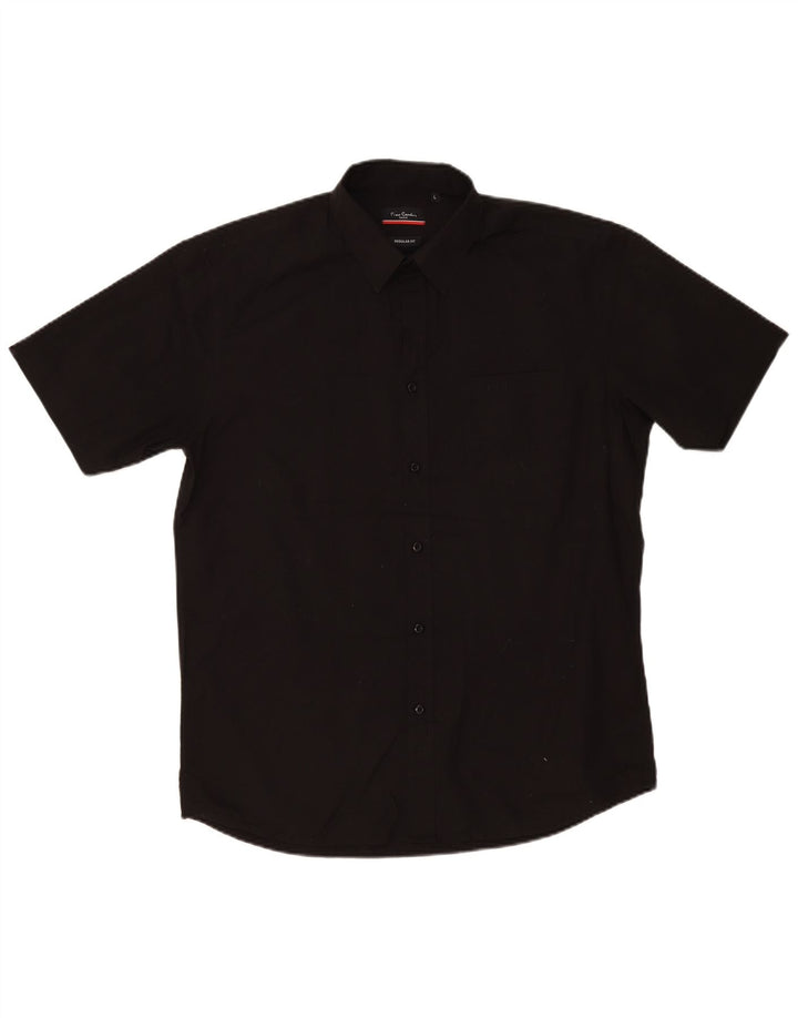 Pierre Cardin Herren-Hemd, kurzärmelig, normale Passform, groß, aus schwarzem Polyester