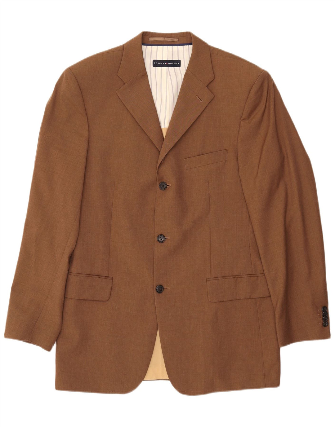 TOMMY HILFIGER Herren 3-Knopf-Blazerjacke UK 38 Mittelbraune Wolle