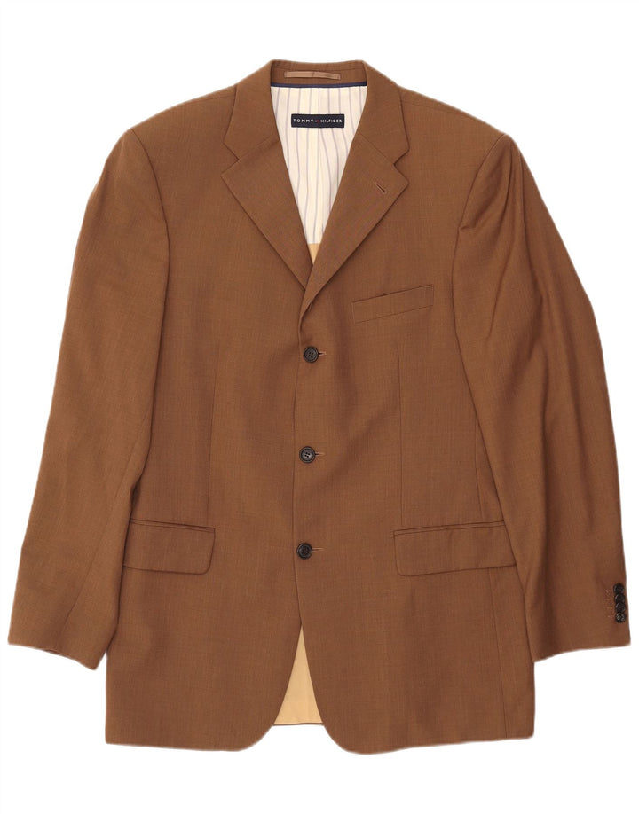 TOMMY HILFIGER Herren 3-Knopf-Blazerjacke UK 38 Mittelbraune Wolle