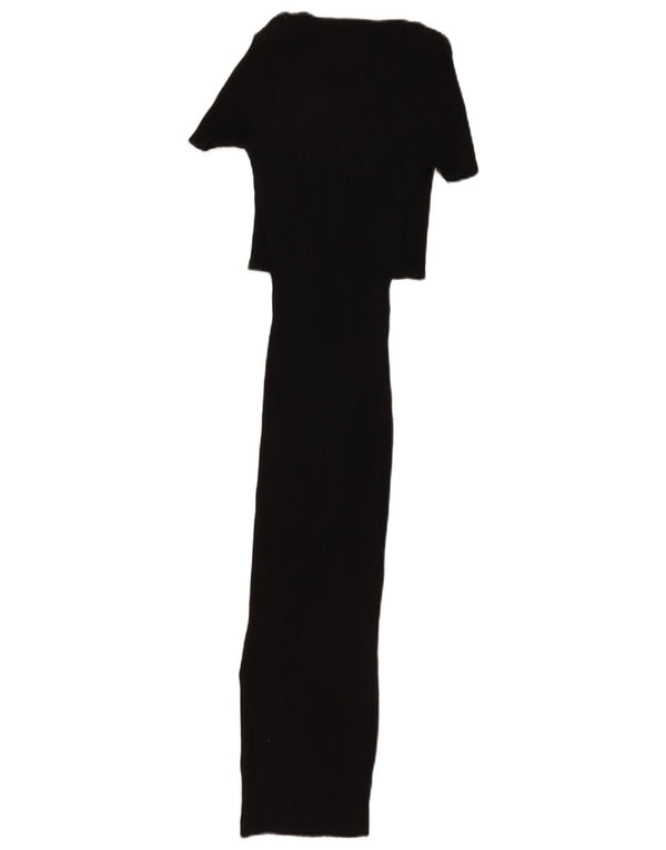 Zara Damen Maxikleid UK 12 Mittelschwarze Baumwolle