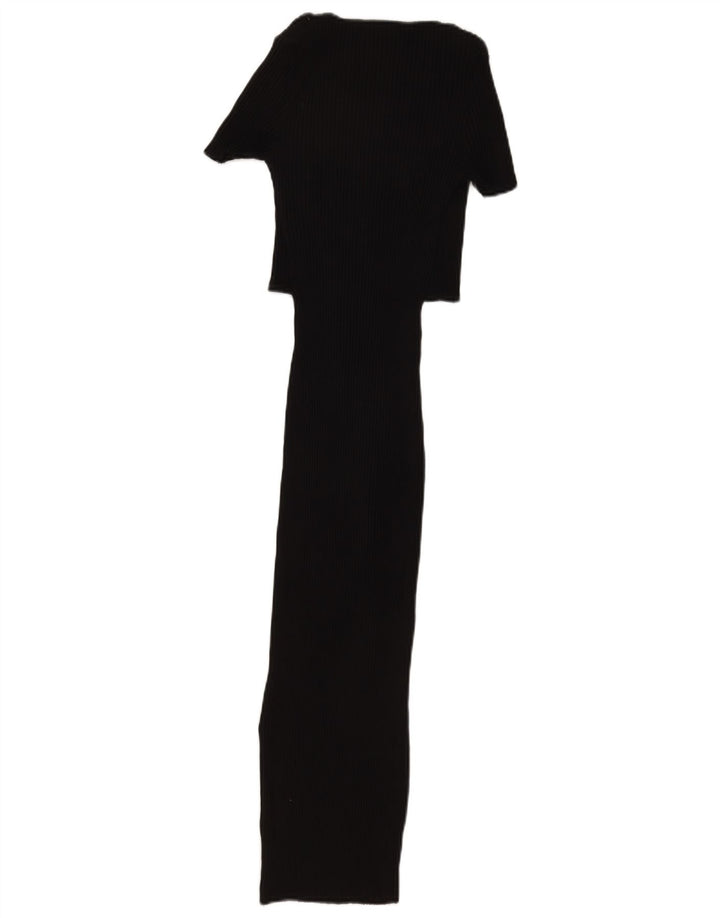 Zara Damen Maxikleid UK 12 Mittelschwarze Baumwolle