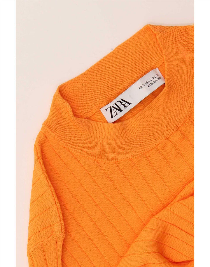 Zara Damen Crop Top Langarm UK 8 Small Orange