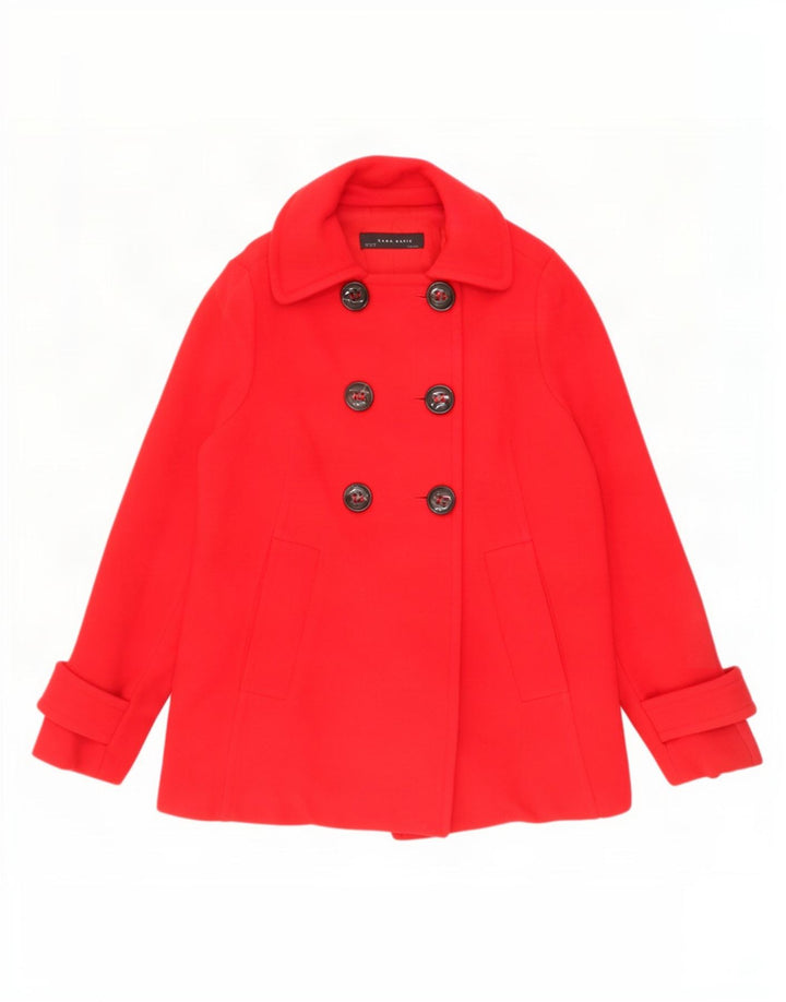 Zara Damen Pea Coat UK 10 Small Rote Wolle