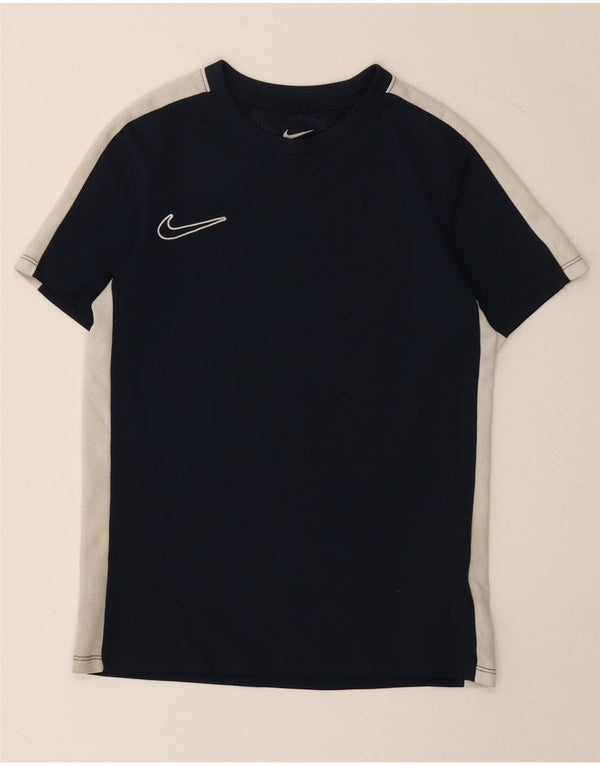 Nike Boys Dri Fit T-Shirt Top 8-9 Years Small Navy Blue Colourblock