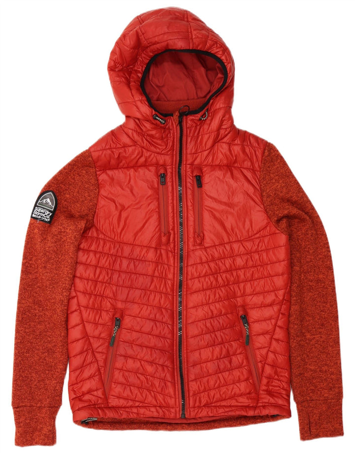 Superdry Herren Wattierte Jacke UK 38 Mittelrot geflecktes Polyester