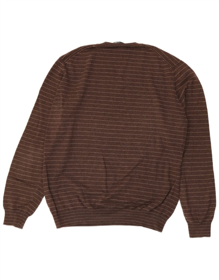 Massimo Dutti Herren-Pullover mit V-Ausschnitt, XL, braun gestreift