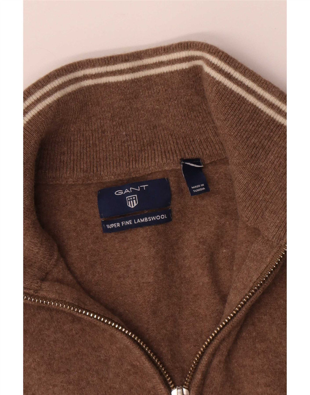 Gant Jungen-Pullover mit Reißverschluss am Hals, 14–15 Jahre, braune Lammwolle