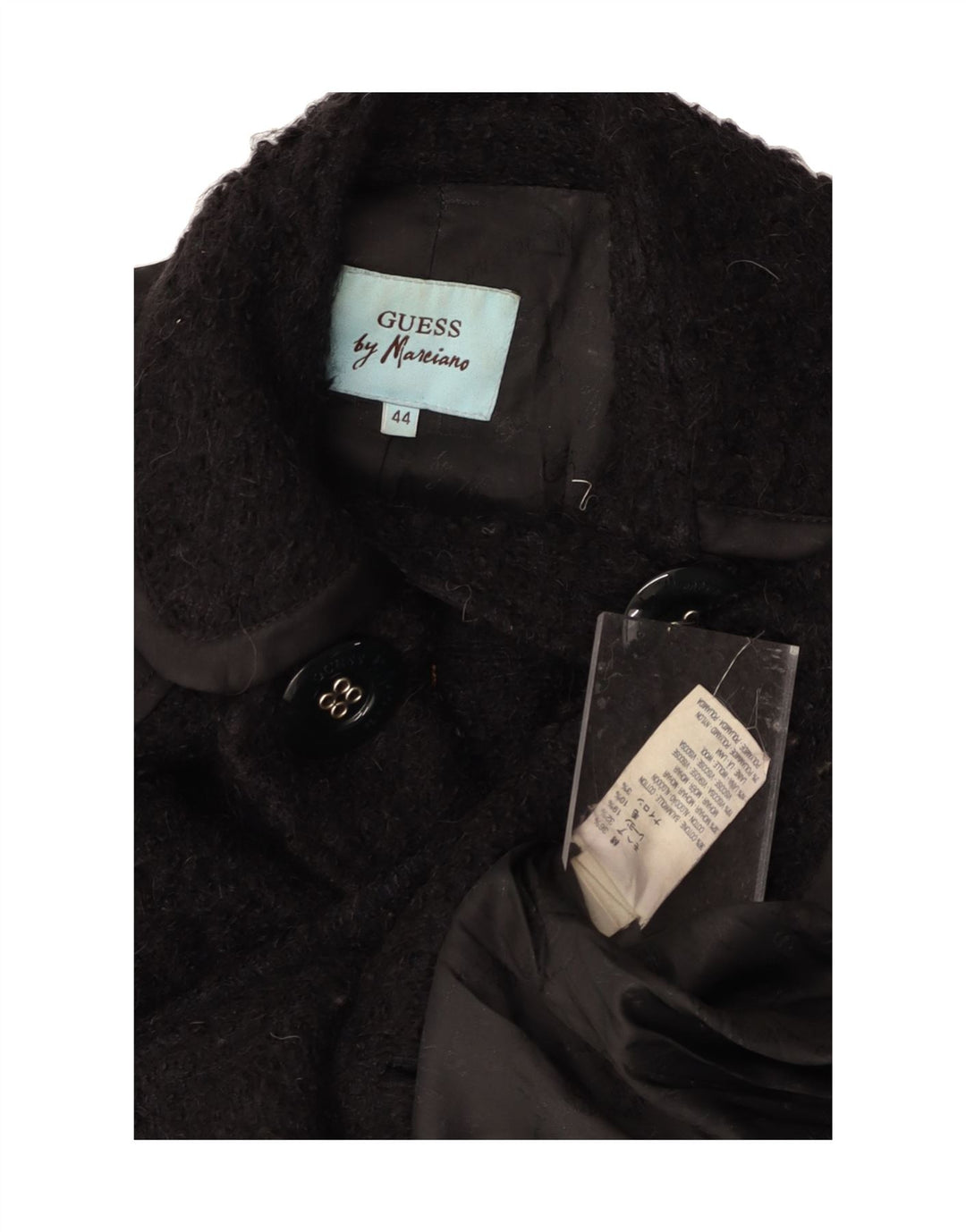GUESS BY MARCIANO Womens Double Breasted Coat IT 44 Medium Black Cotton Vintage Guess By Marciano and Second-Hand Guess By Marciano from Messina Hembry 