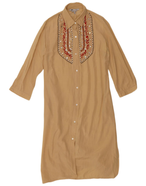 Les Copains Damen 3/4-Ärmel-Hemdkleid UK 46 Large Beige