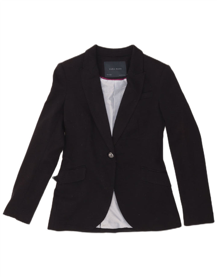 Zara Damen 1-Knopf-Blazerjacke UK 10 Small Schwarz Polyester