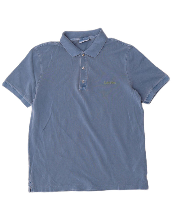 Calvin Klein Herren-Poloshirt aus mittelblauer Baumwolle