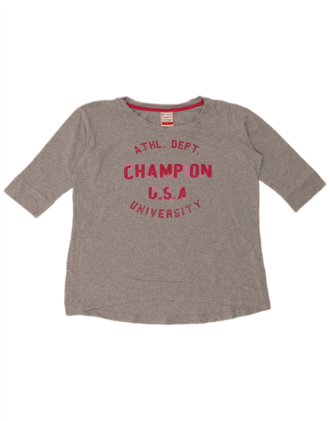 CHAMPION Damen Heritage Fit Graphic Top 3/4 Ärmel UK 16 Large Grau