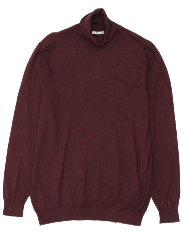Rollkragenpullover für Herren von Zara, mittlere bordeauxrote Viskose