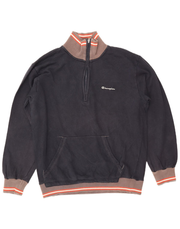 CHAMPION Herren-Sweatshirt mit Reißverschluss am Hals, groß, Marineblau, Farbblock