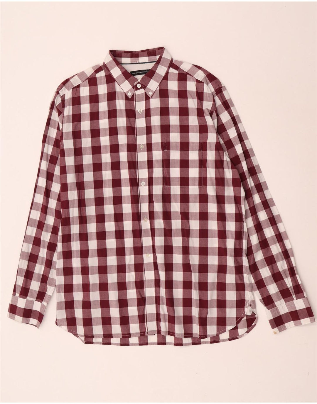 French Connection Herrenhemd XL, Burgunderrot, Gingham-Baumwolle