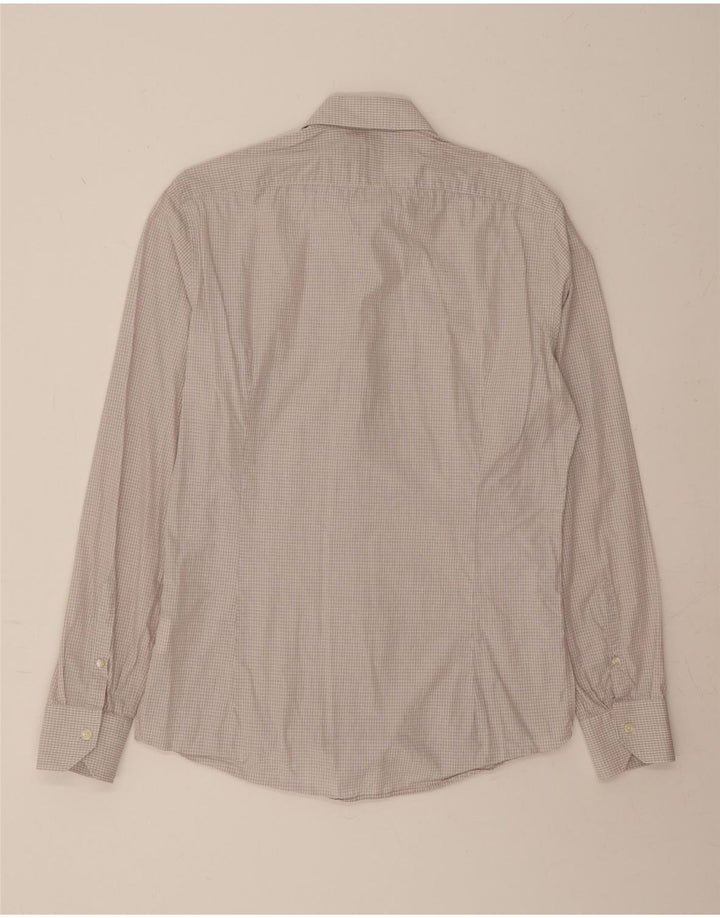 RENE LEZARD Mens Shaped Fit Shirt Size 39 15 1/2 Medium Grey Check Cotton Vintage Rene Lezard and Second-Hand Rene Lezard from Messina Hembry 