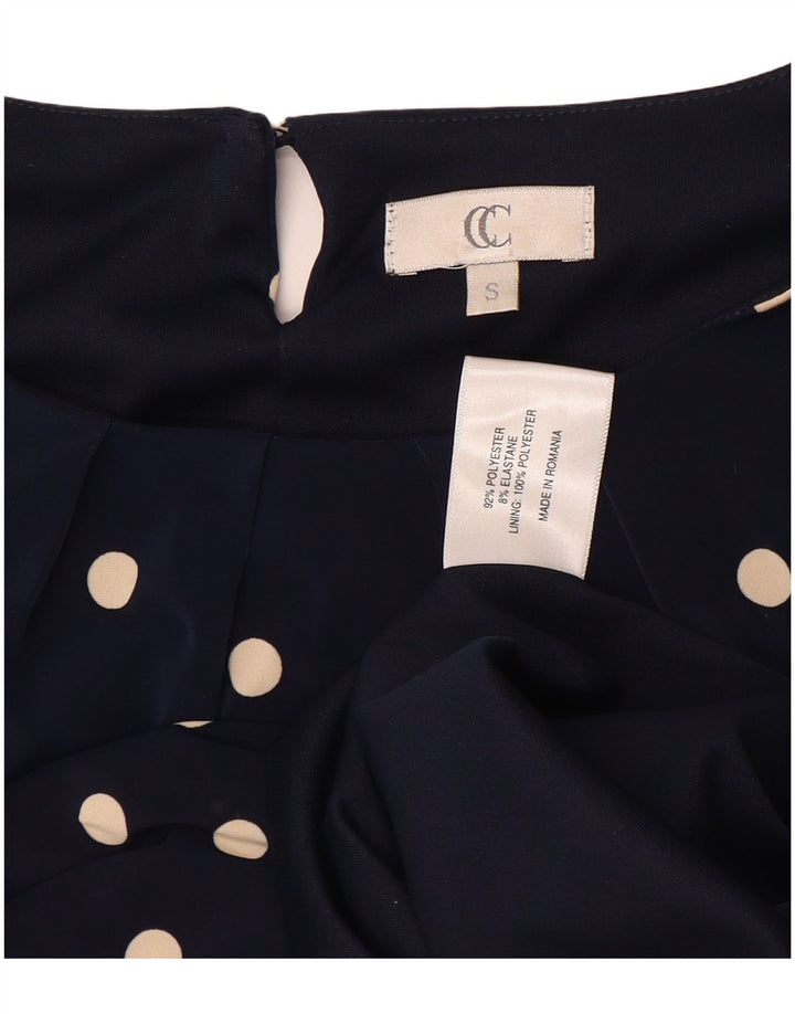 CC Womens A-Line Dress UK 10 Small Navy Blue Polka Dot Polyester