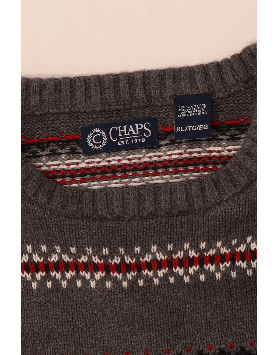 Chaps Herren-Pullover mit Rundhalsausschnitt, XL, grau gestreift, Baumwolle