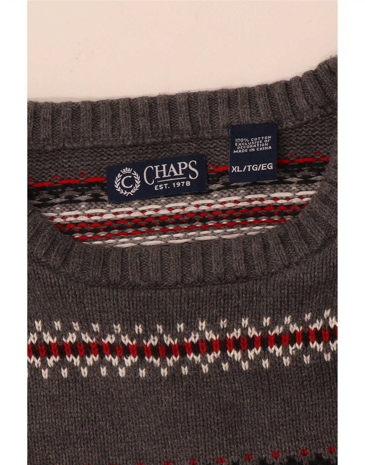 Chaps Herren-Pullover mit Rundhalsausschnitt, XL, grau gestreift, Baumwolle