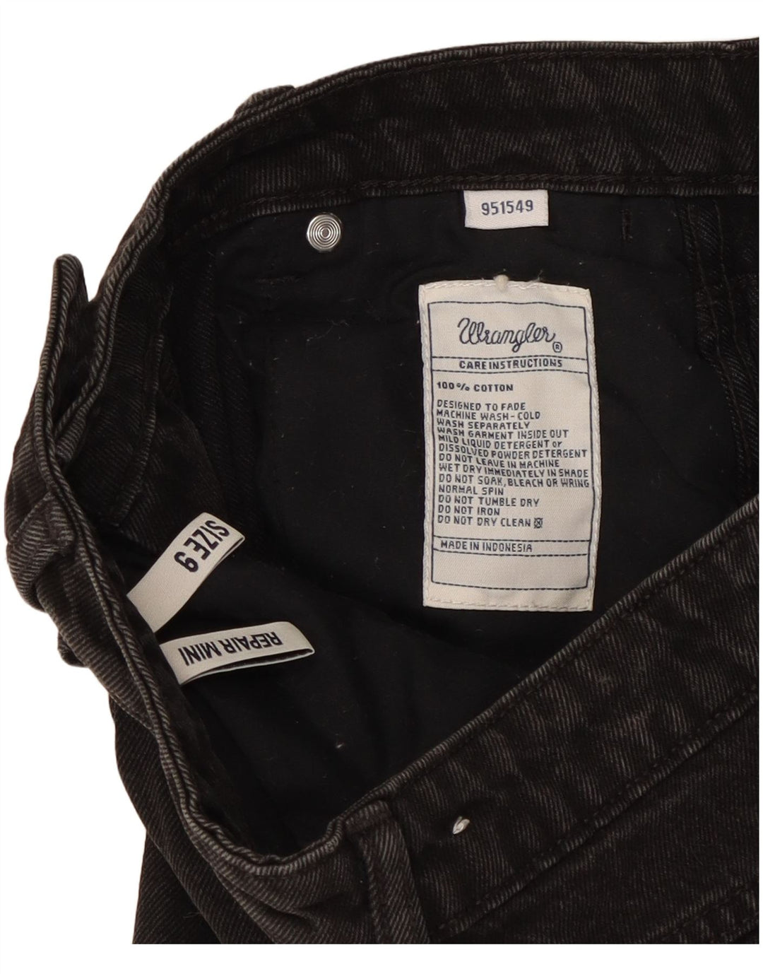 Wrangler Damen Mini-Jeansrock US 9 Medium W27 Schwarze Baumwolle